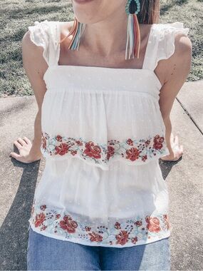 Savanna Jane White Camisole with Red Floral Embroidery